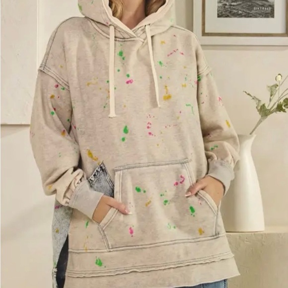 Oli & Hali Tops - POL Oyster Gray Hoodie with Colorful Accents